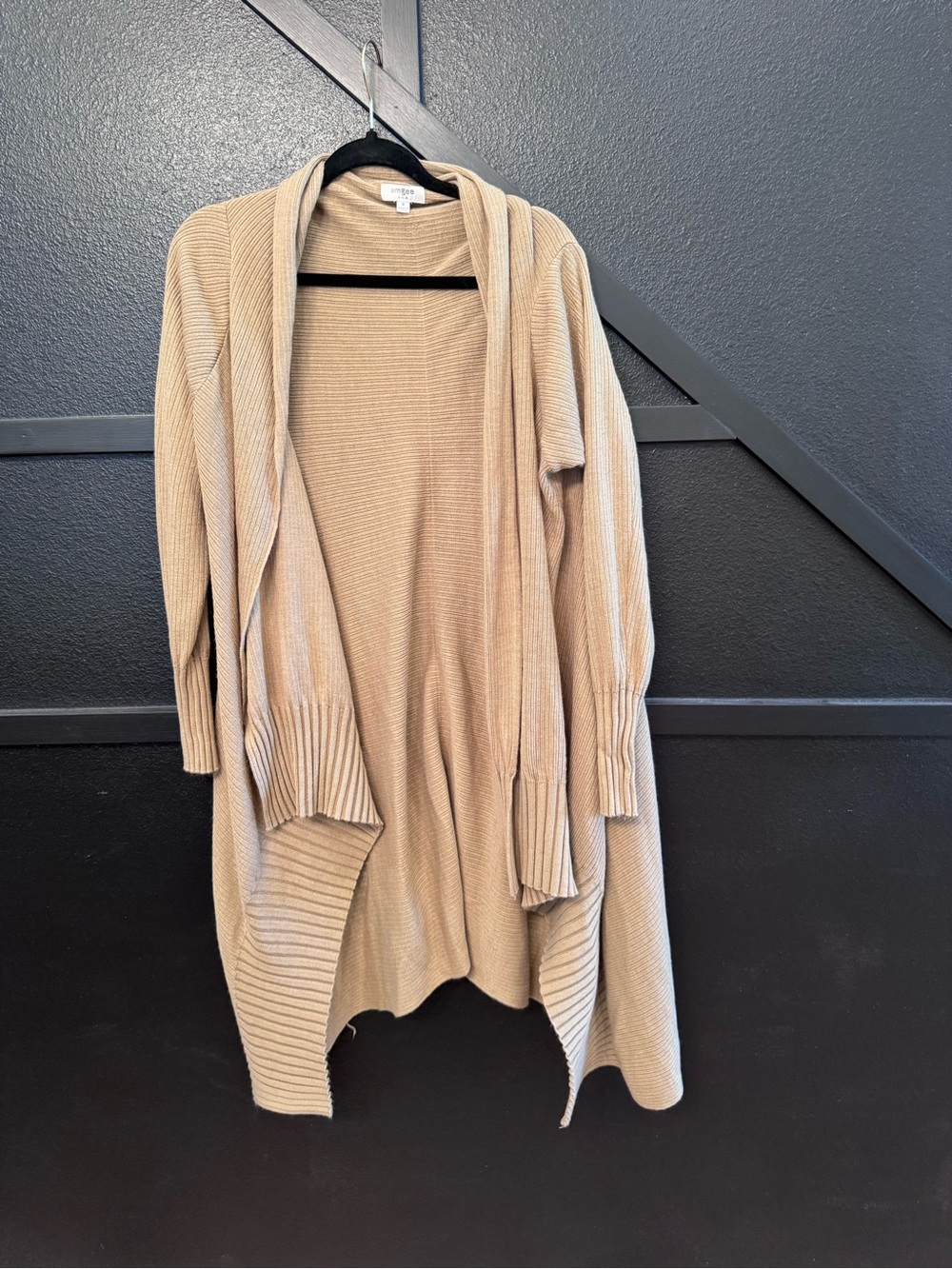 Umgee Beige Ribbed Open-Front Drape Cardigan